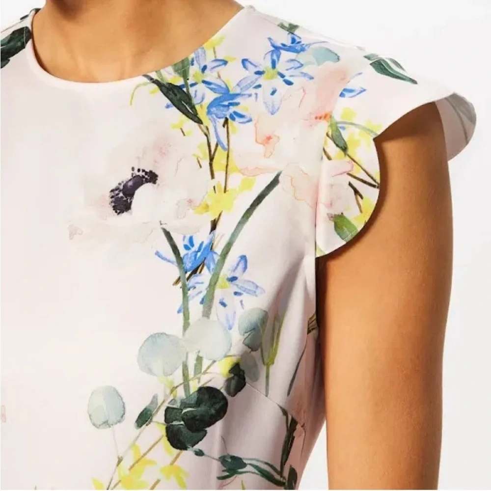 Ted Baker Karsali Elegance Scallop Skater Nude Pink Floral Cap Sleeve Dress 2 XS - Picture 11 of 16